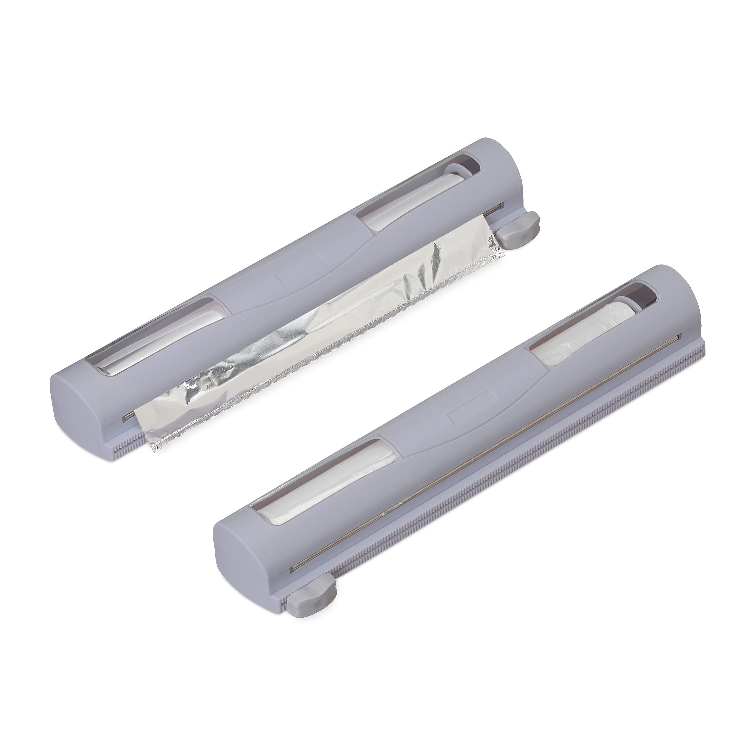 Relaxdays Foil Cutter Set of 2 for Aluminium and Cling Film, Viewing Window, Smooth Separation, Foil Dispenser, Grey