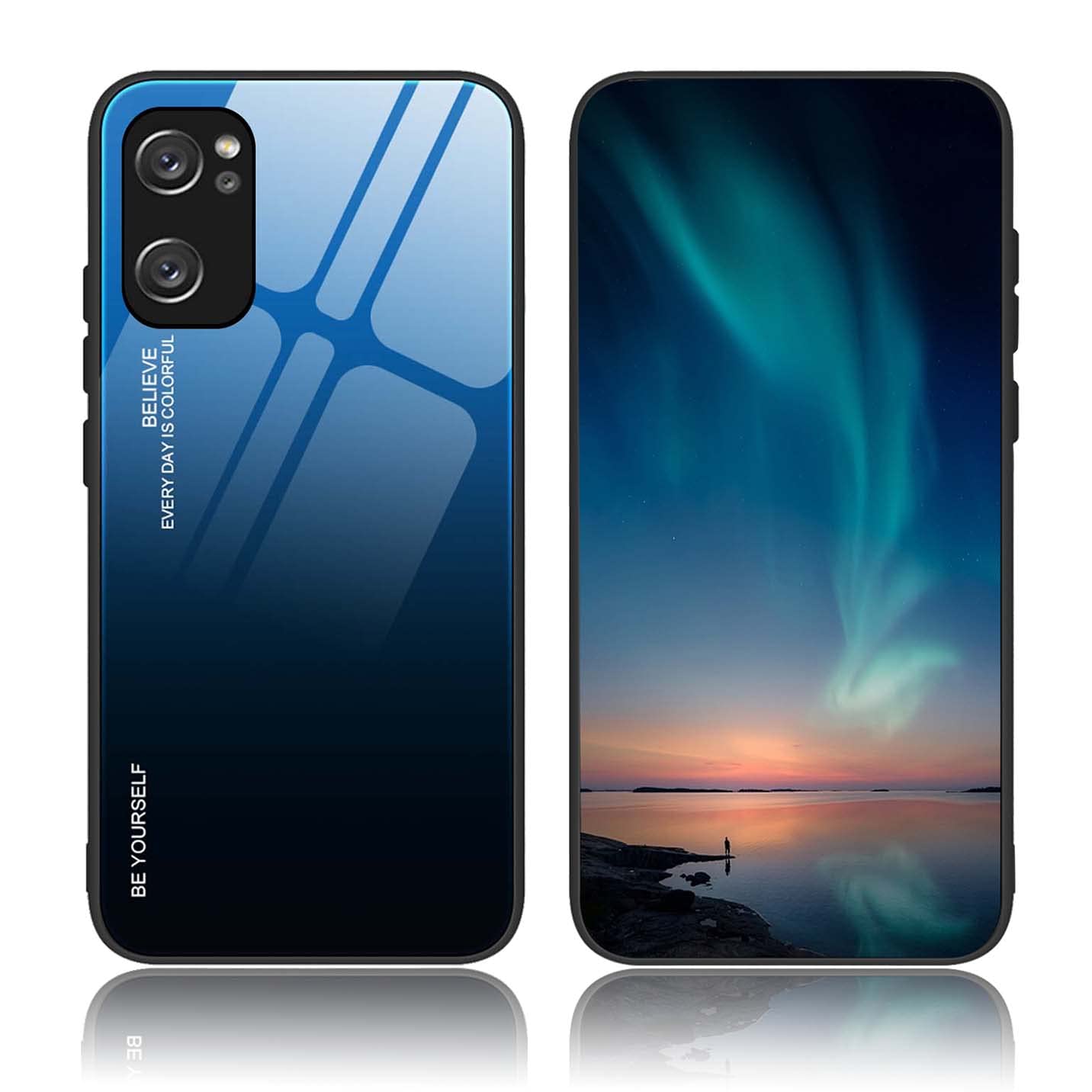 BORYA Case for OPPO Find X5 Lite 5G, Ultra Thin Shockproof Soft Premium Silicone TPU Bumper, Colorful Gradient 9H Tempered Glass Anti-Scratch Cover, Gradient Blue โ image 1