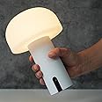 ILOVINIT Outdoor Mushroom Table Lamp Rechargeable, Cordless Lamps for Patio Waterproof, Portable Battery Operated Lamp with USB Charging, Touch Dimming Night Light for Home/Porch/Restaurant (White)