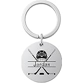 Sportybella Personalized Hockey Keychain – Custom Stainless Steel Engraved Name Key Ring with Sticks & Helmet Design | Hockey Gift