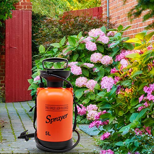 YOFIT Pump Pressure Sprayer for Garden & Lawn, Portable Lawn Sprayer with Shoulder Strap (5 Liter, 170 oz, 1.3 Gallon)