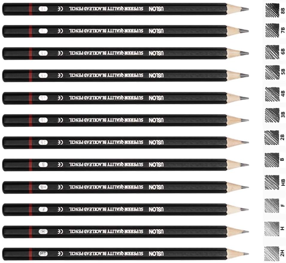Professional Drawing Sketching Pencil Set - 12 Pieces Drawing Art Pencils (8B - 2H) Graphite Shading Pencils for Beginners & Pro Artists