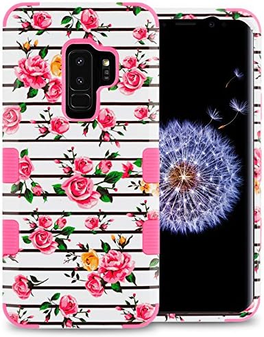 Samsung Galaxy S9 Plus Case, JoJoGoldStar Design Hybrid, Heavy Duty Polycarbonate and TPU Hard Cover - Roses on Stripes