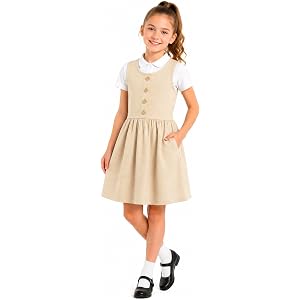 HILEELANG Girls School Uniform Jumper Dress Pockets Stretch Cotton Blend | Cotton Blend, Soft Smooth Feel, Comfortable Stretc