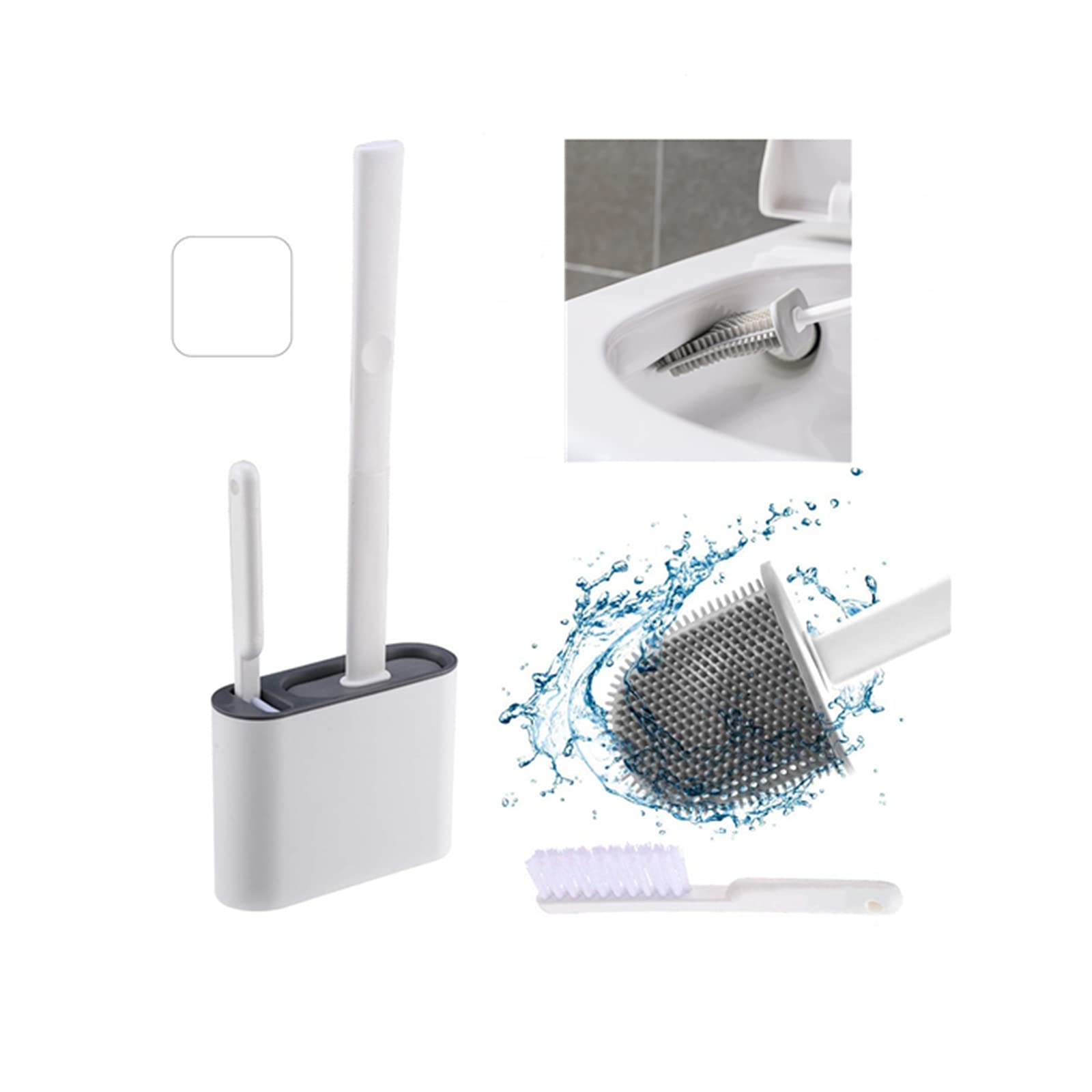 BNSTWBD Toilet Brush Set，Toilet Brush And Holder Set，Anti-Slip Handlesilicone Toilet Brush And Small Cleaning Brush，Two Choices Of Standing Or Wall Hanging