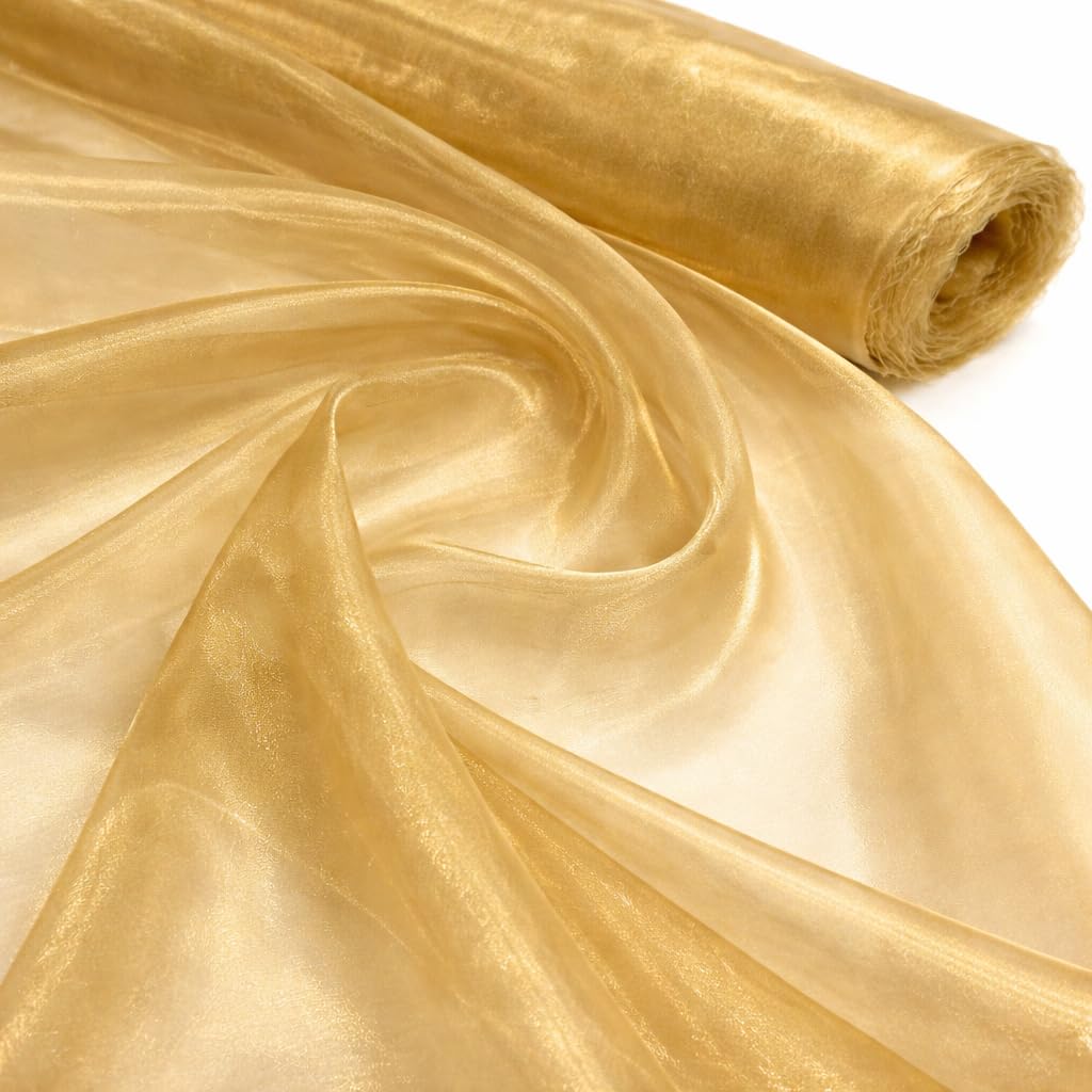 5 Meter Pack Gold Plain Sheer Lightweight Organza Voile Drape Curtain, Wedding, Chair Sash Fabric 150cm Wide