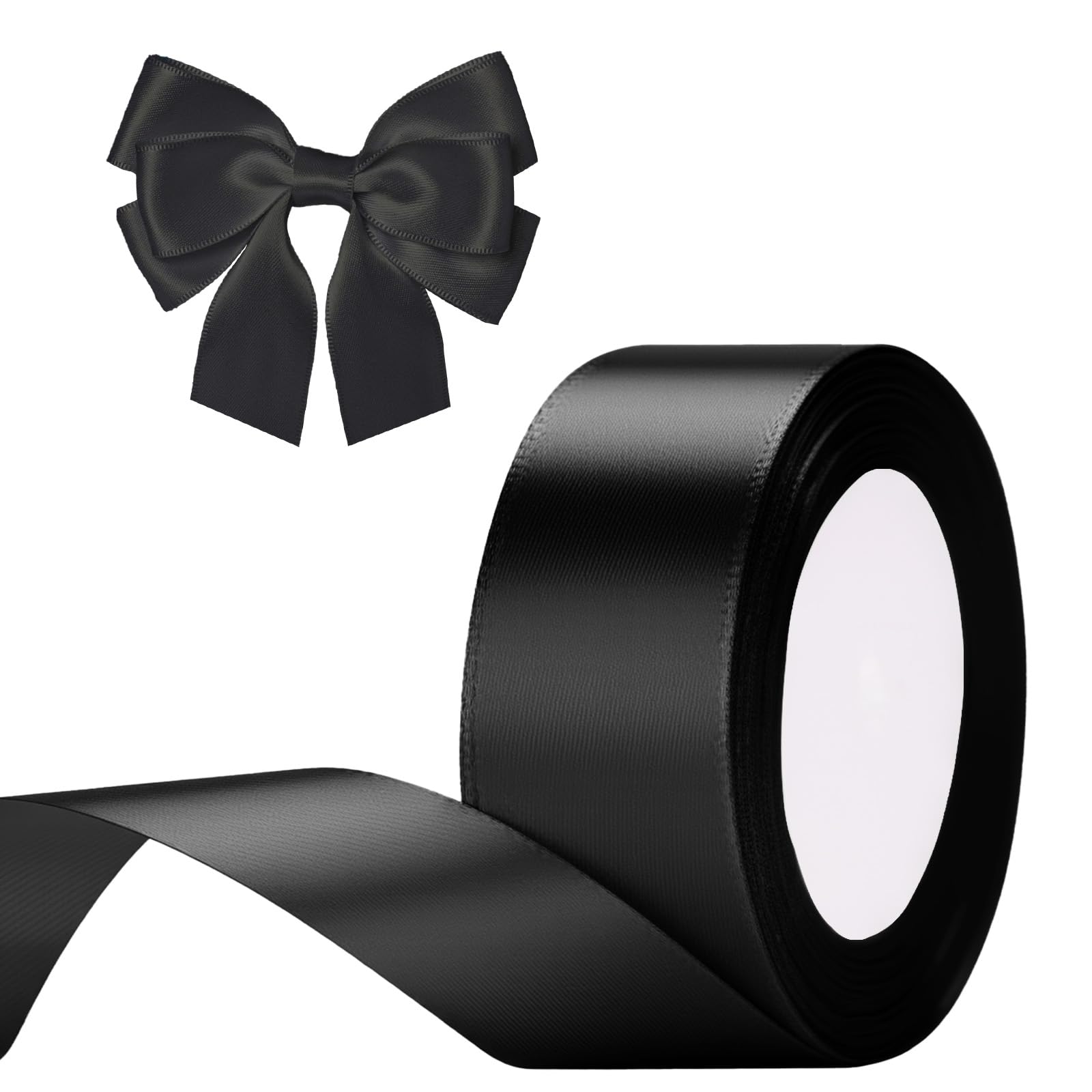 G2PLUS Black Satin Ribbons 40mm: Wide Fabric Ribbons 22m for Gift Wrapping & Crafting, Halloween Party Decoration