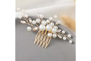 Latious Wedding Pearl Hair Comb Gold Rhinestone Bridal Hair Clips Crystal Hair Pieces Accessories for Women and Brides (T- Gold)