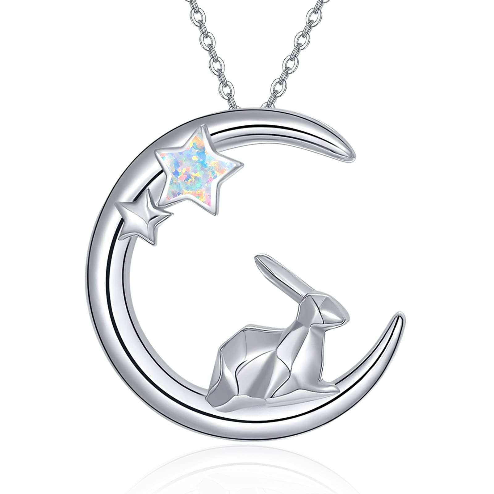TANGPOET Rabbit Necklace 925 Sterling Silver Bunny Moon Necklace Pendant Jewellery Birthday for Woman Man Holiday (Rabbit)