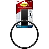 Command Towel Ring, Matte Black, 1 Holder, 2 Strips | Hand Towel Holder, For Bathroom Organization, Water Resistant, Damage-Free Hanging with Adhesive Strip, No Tools