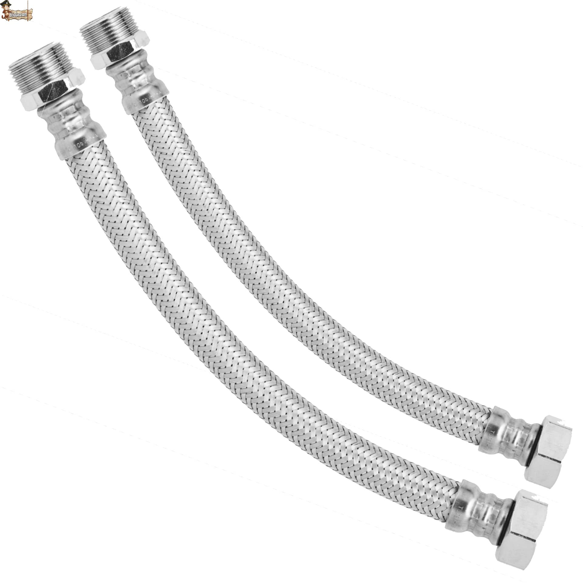BricoLoco.com Flexible Water Plumbing Hose for Toilet Cistern Sink Kitchen Bathroom Sink Tap Stainless Steel Brass Fittings Female - Male (2, H 1/2- M 3/8L 40 cm)