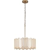 Wrlmfy Gold Drum Chandelier 4-Light, Modern Drum Pendant Lighting Fixture with Tiffany Glass Shade, 16” Round Ceiling Hanging