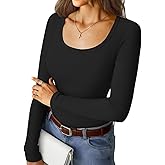 GKBK Women's Long Sleeve Tops Casual Scoop Neck Ribbed Knit Slim Fitted Basic Tee Shirts 2025 Fall Trendy Outfits