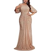 Women's Plus Size Off Shoulder Sequin Maxi Prom Dress Elegant Formal Evening Gowns