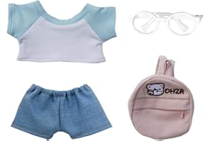 niannyyhouse 20cm Plush Doll Clothes Colorblocked T-Shirt Jeans Glasses Backpacks Study Sets 8in Dolls Dress Up (A1-20cm)