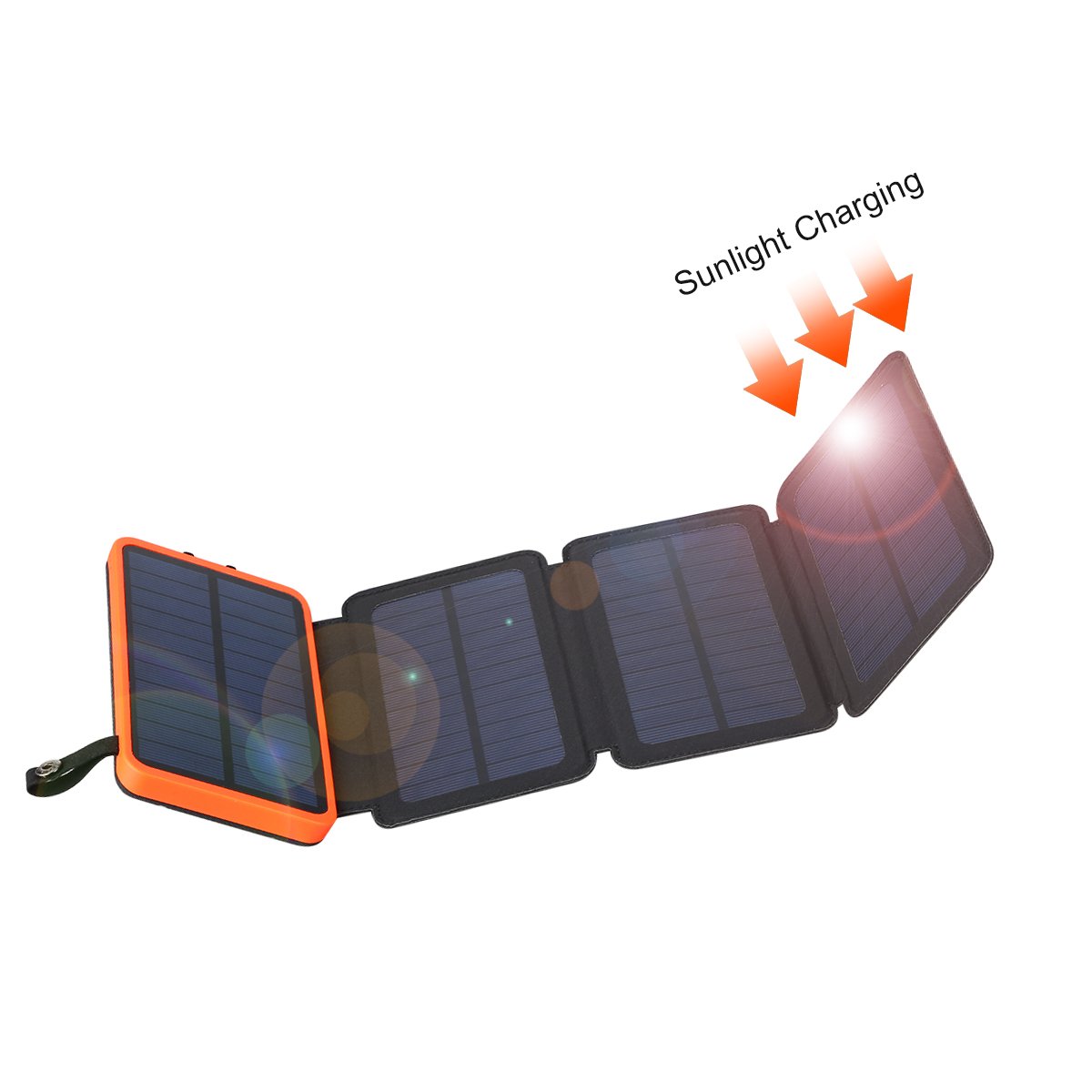 Solar Powerbank 10000mAh Faltbar Outdoor Solar Panel Ladegerät Dual USB Solar Batterie für Handy, iPhone, Samsung Galaxy ipad, Kamera (Orange+3 Panel)