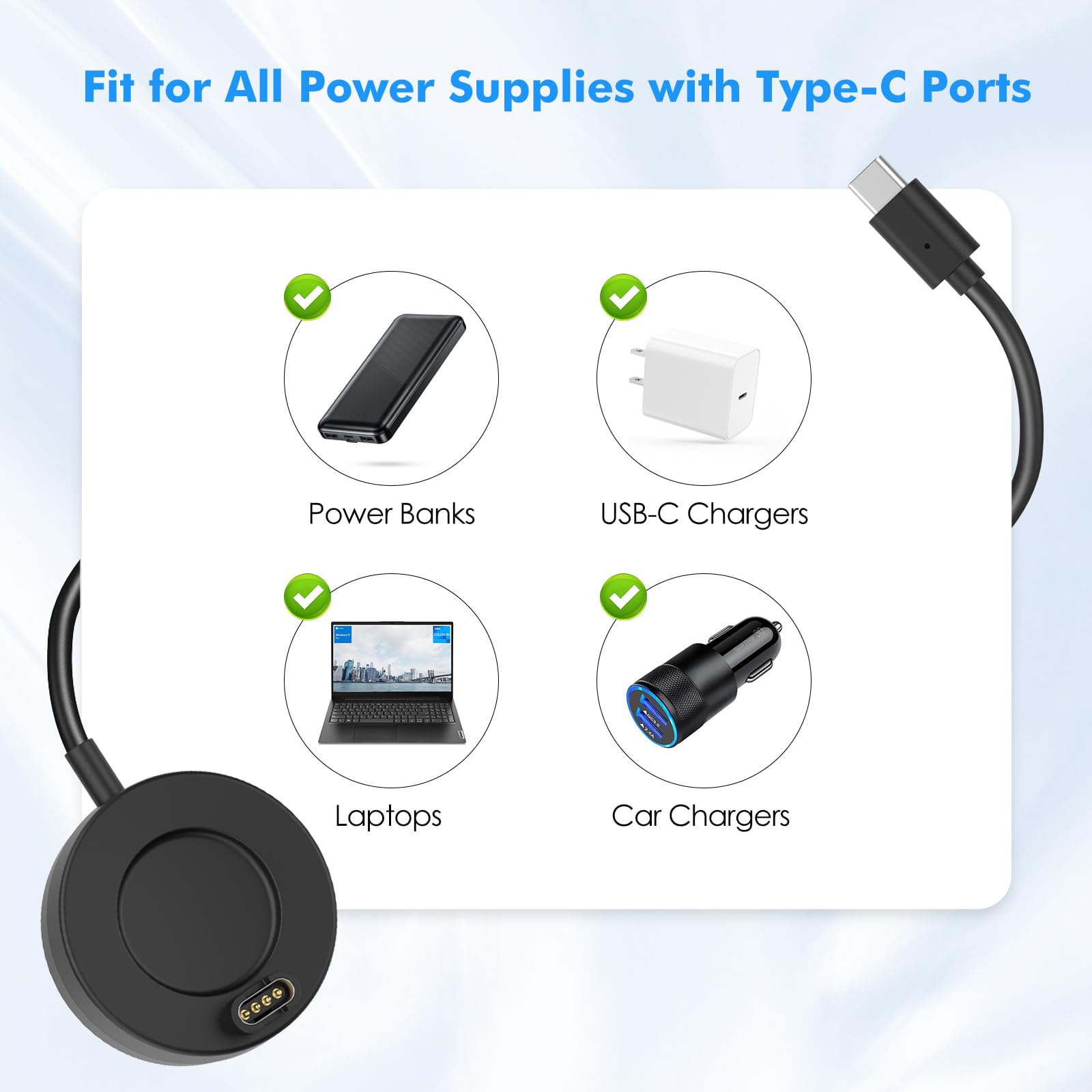 MoKo Ladegerät Kompatibel mit Garmin Fenix 8/7/7 Pro/7S/7S Pro/7X/6/5/5 Plus/5X/5X Plus/5S/Forerunner 965/945/645/970/570/Instinct/Venu 4, Magnetische Ladestation mit 1 m USB-C Ladekabel, Schwarz 5