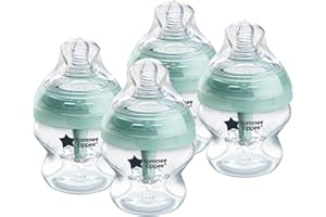 Tommee Tippee Advanced Anti-Colic 5 oz BPA Free Baby Bottles, Newborn 0+ Months, Slow Flow Breast-Like Nipple, Unique Design Keeps Air Away from Milk and Baby, Clear, Pack of 4
