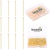 BEADIA 18K Gold Plated Flat Head Pins Non Tarnish 20mm 300pcs for Jewelry Making Findings