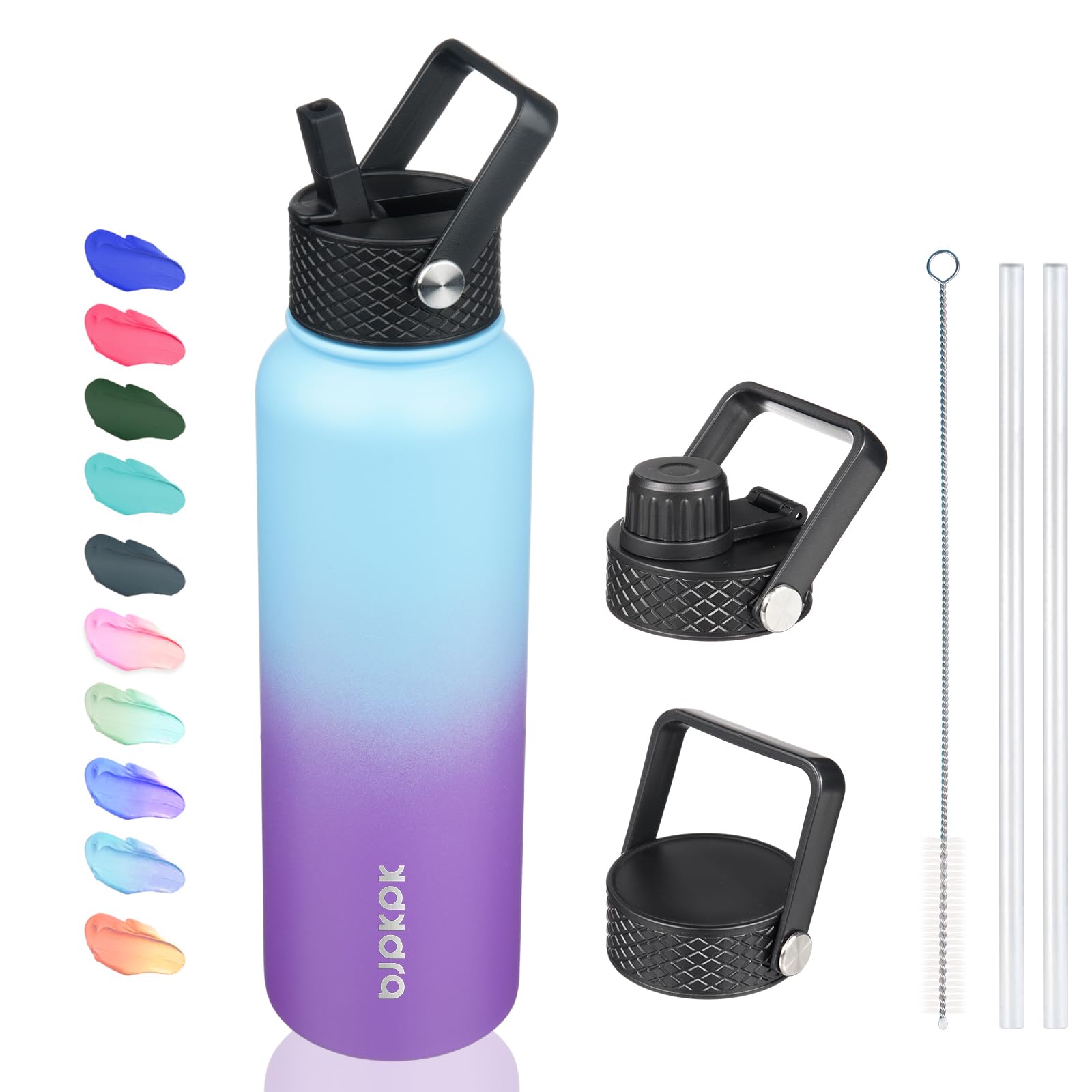 Photo 1 of (see images) BJPKPK Insulated Water Bottles with Straw Lid, 40oz Stainless Steel Water Bottles with 3 Lids, BPA Free Leakproof Thermo