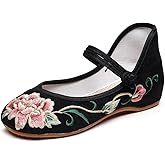 BININBOX Chinese Embroidered Shoes for Women Round Toe Mary Jane Shoes Handmade Floral Slip On Loafers Comfort Walking Flats