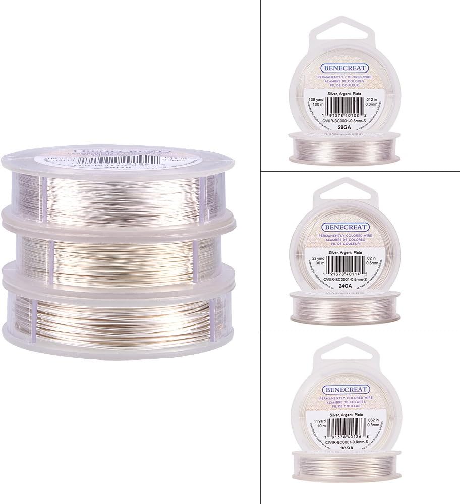 BENECREAT 3PCS Mixed Size Tarnish Resistant Silver Coil Wire (0.3mm x 100m & 0.5mm x 30m & 0.8mm x 10m), 3 Size/Set - Image 4