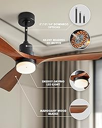 Chriari Ceiling Fans with Lights, 60" Wood Ceiling