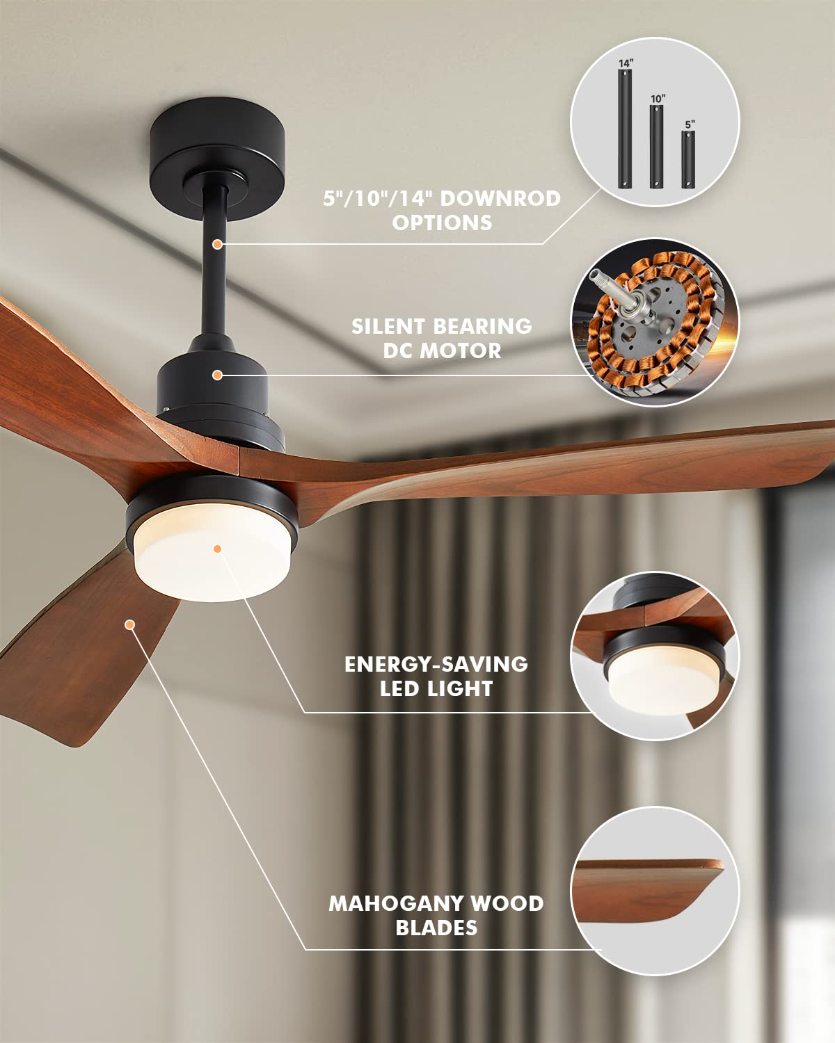 Chriari Ceiling Fans with Lights, 60