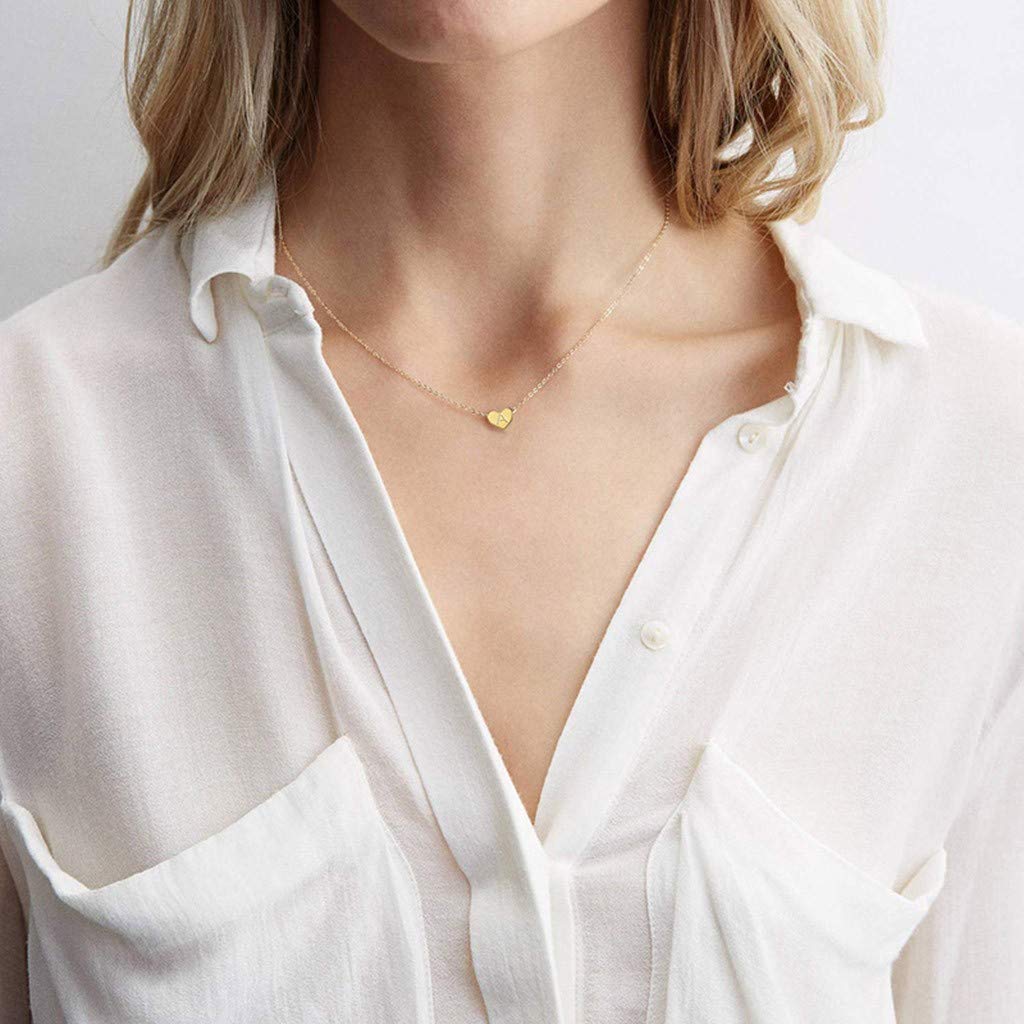 Initial Heart Necklace-Vorname Titanium Steel Peach Heart Letter Necklace 26 Letters Love Clavicle Neck Chain Handmade Dainty Personalized Choker Necklace Gift for Women Kids Child Necklace Jewelry
