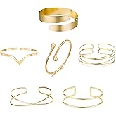 Lyfange 6 Pcs Arm Cuff Jewelry for Women Upper Arm Band Cuff Bracelet Bangle Adjustable Chunky Bracelet Minimalist Armband Jewelry
