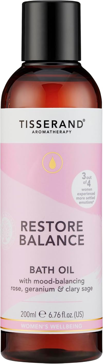 Tisserand Restore Balance Bath Oil for Menopause 200ml Rose Sage Geranium