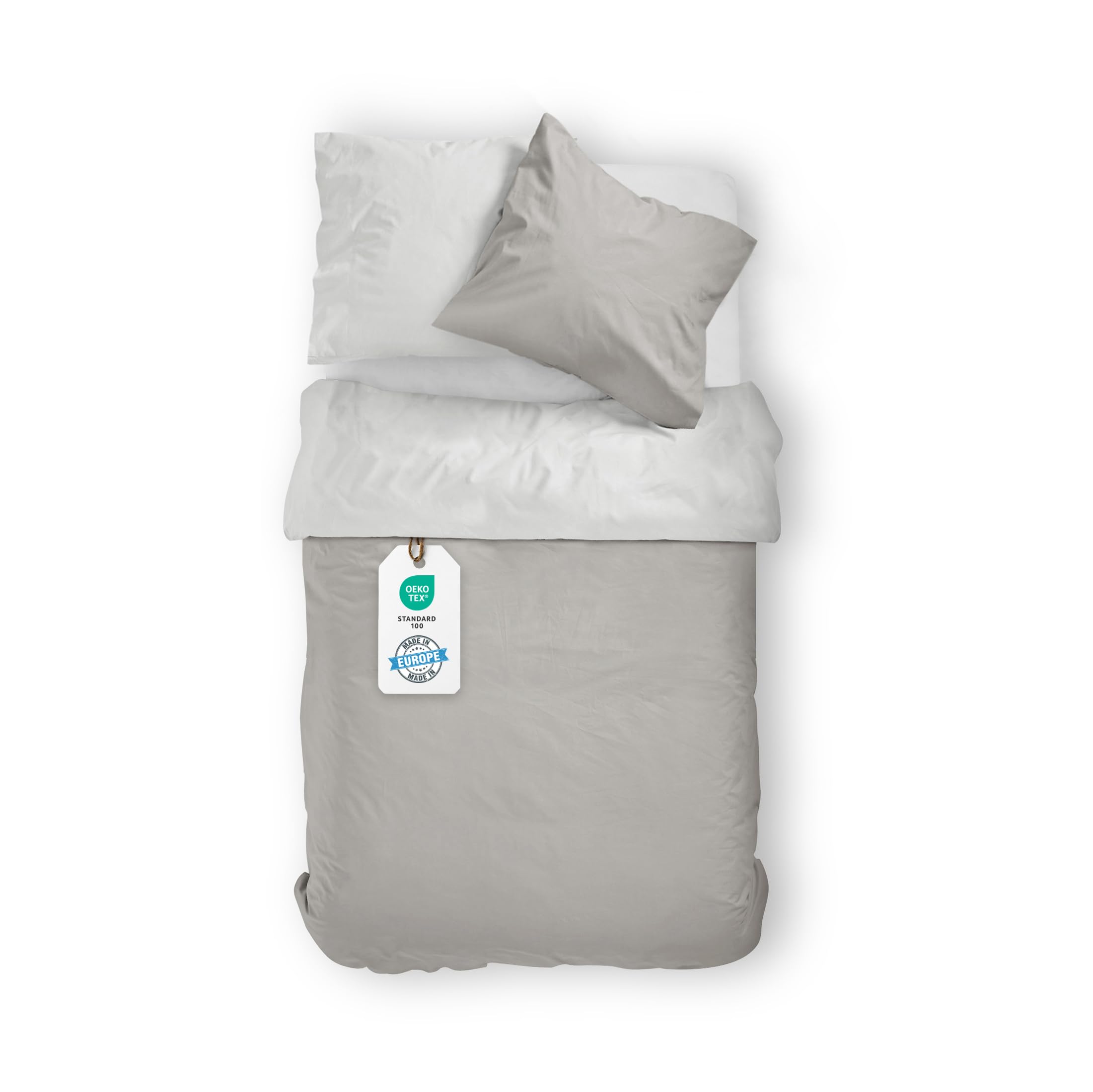 Blue Moon Maco Satin Reversible Single Bedding 140 x 200 + 70 x 90 cm Plain European Production Offwhite/Stone