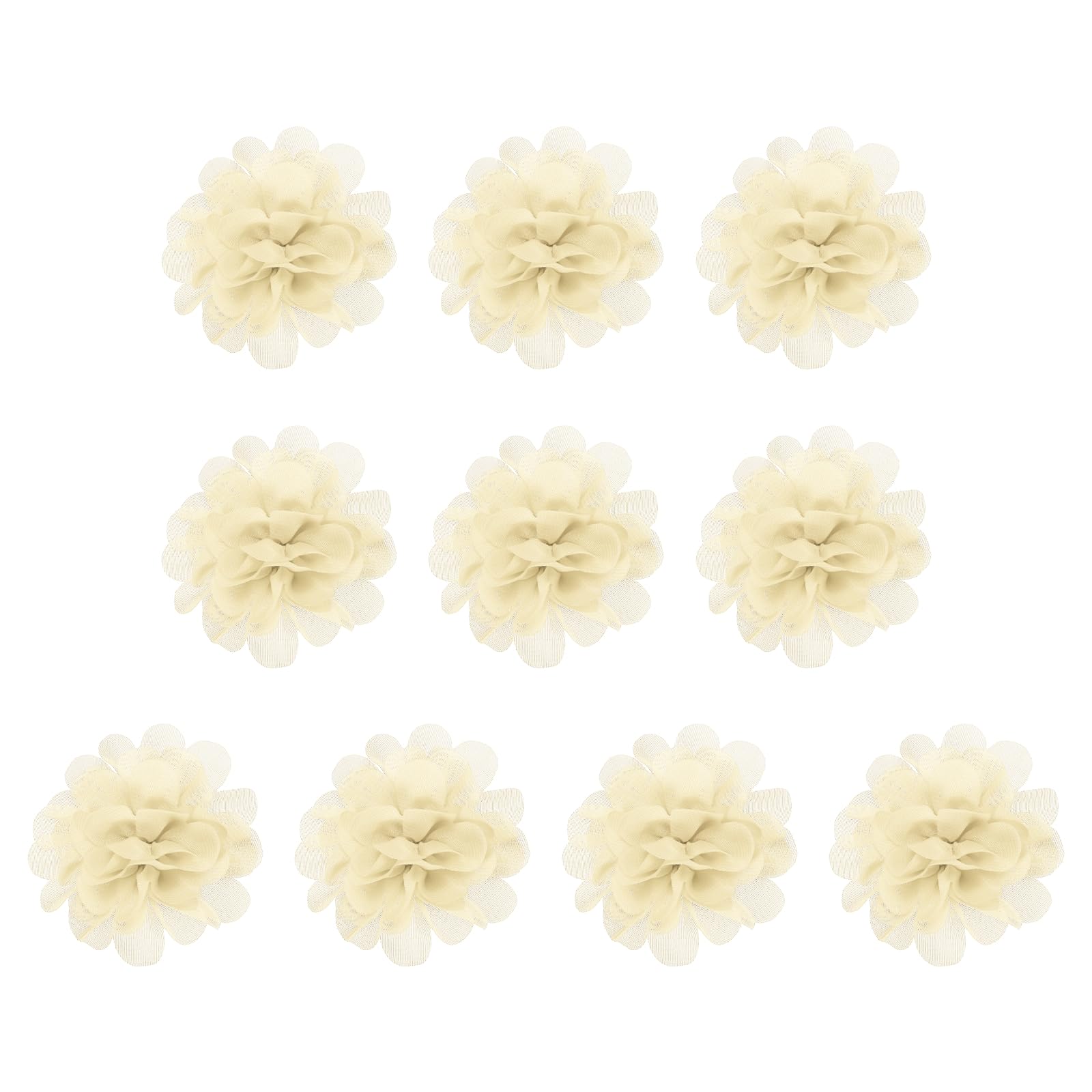 PATIKIL 2.8" Chiffon Flowers, 10 Pcs Mesh Fabric Flowers Sewing Fabric Appliques Headband Embellishments for DIY Craft Wedding Decor, Beige