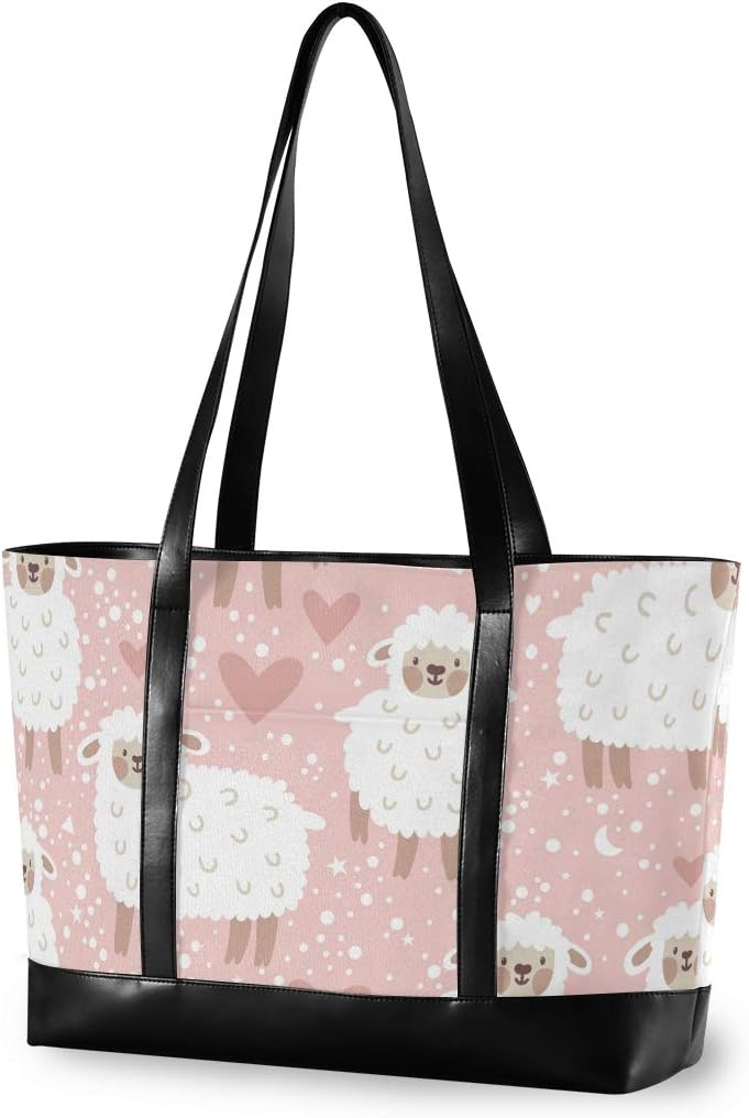 Large Woman Laptop Tote Bag - Watercolor Sheep Canvas Shoulder Tote Bag Fit 15.6 Inch Compute Canvas Bag for Work School Outdoor Activities