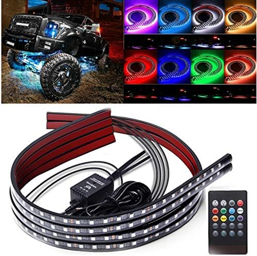 4pcs 8 Colors LED Strip Under Car Tube Underglow Underbody System Neon Accent Light Kit with Sound Active and Wireless Remote Control (2×36″&2×48″ Strips) 4pcs 8 Colors LED Strip Under Car Tube Underglow Underbody System Neon Accent Light Kit with Sound Active and Wireless Remote Control (2×36″&2×48″ Strips)