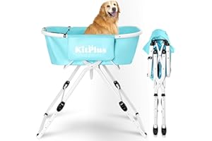 KITPLUS Elevated Portable Dog Bathtub, 5 Height Adjustable Dog Washing Station for Pet Shower and Grooming Foldable Bathing Tub with Storage & Anti-Slip Design for Small Large Dogs Cats