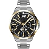 HUGO #LEAP Men's Multifunction Stainless Steel and Link Bracelet Casual Watch, Color: Black (Model: 1530175)