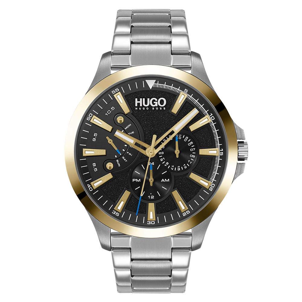 HUGO #LEAP Reloj casual multifunción de acero inoxidable y pulsera de eslabones para hombre, color: plateado (Modelo: 1530174)