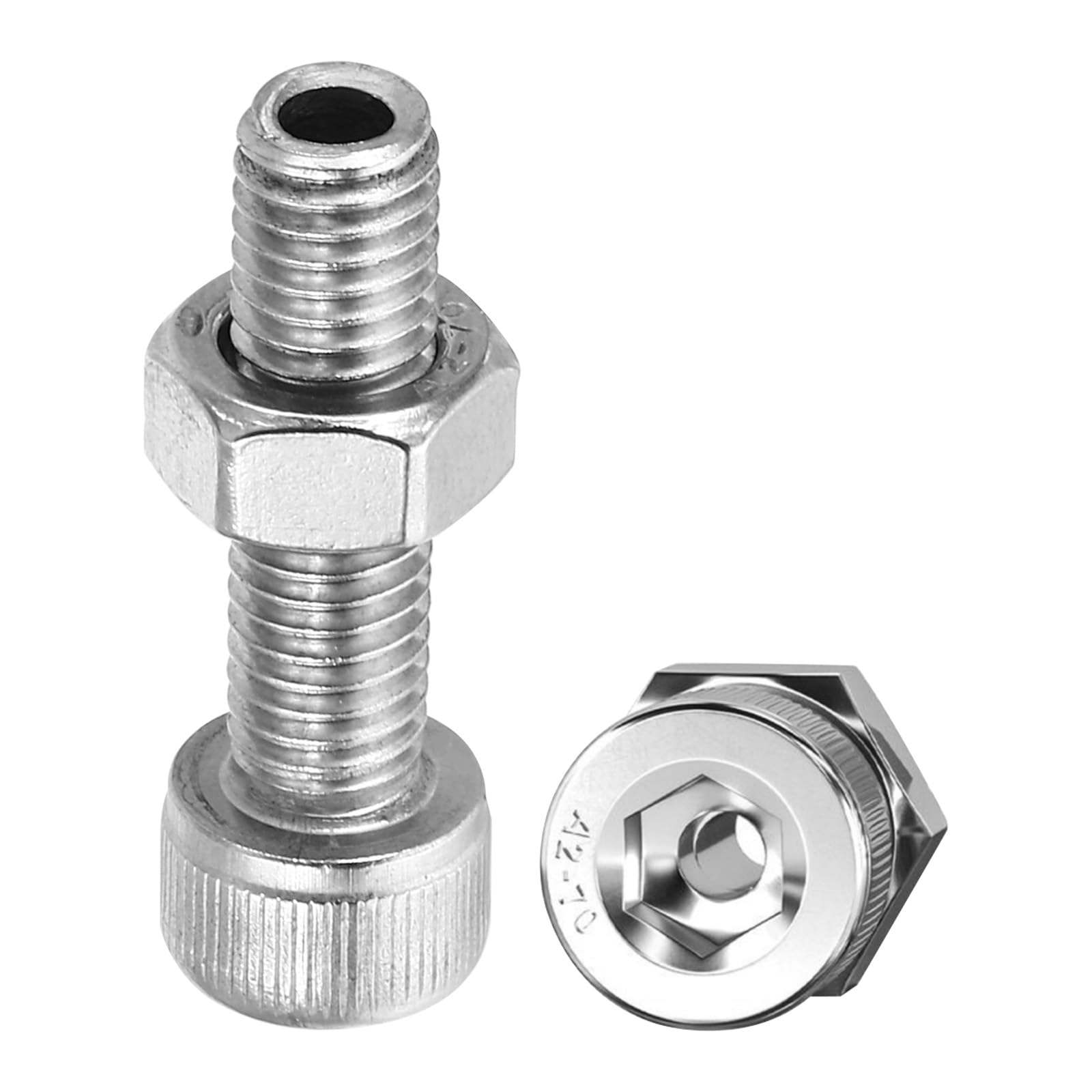 PATIKIL M8x30mm 304 Stainless Steel Hollow Bolt, 2 Set Cylindrical Hexagon Socket Screw Nut Kit Lamp Threading Screws Through Hole Fasteners