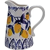 Creative Co-Op 1.5-Quart Stoneware Pitcher with Lemons, White