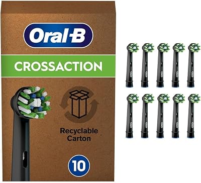 Oral-B CrossAction Electric Toothbrush Head Pack of 10 with CleanMaximiser Black
