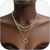 Layered Gold Necklace for Women Trendy,14K Gold Plated Dainty Stackable Cuban Link Herringbone Paperclip Chain Diamond/Coin/Cross/Tag/Mobius Pendant Necklace Set Fashion Jewelry Christmas Gifts