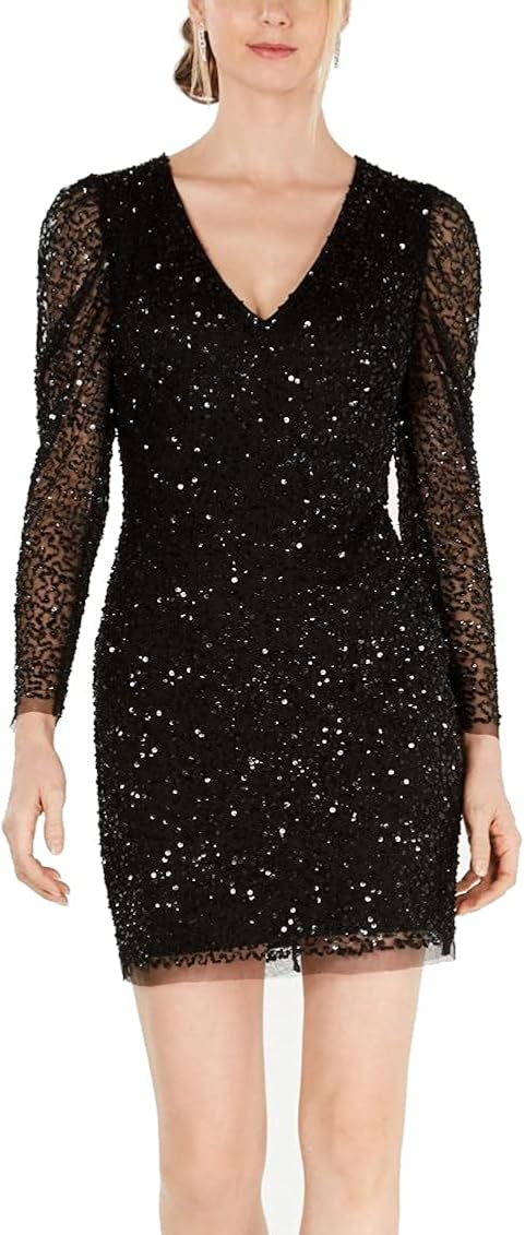 Sequin Dress with Ruched Long Sleeves 