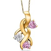 Gem Stone King 18K Yellow Gold Plated Silver Lab Grown Diamond and Pink Moissanite Pendant Necklace for Women | 1.44 Cttw | Gemstone April Birthstone | Heart Shape 5MM | With 18 Inch Chain