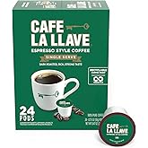 Cafe La Llave 24 Count Dark Roast Coffee Pods, Espresso Style, Compatible with Keurig Brewers, Single Serve Rich Bold Flavor