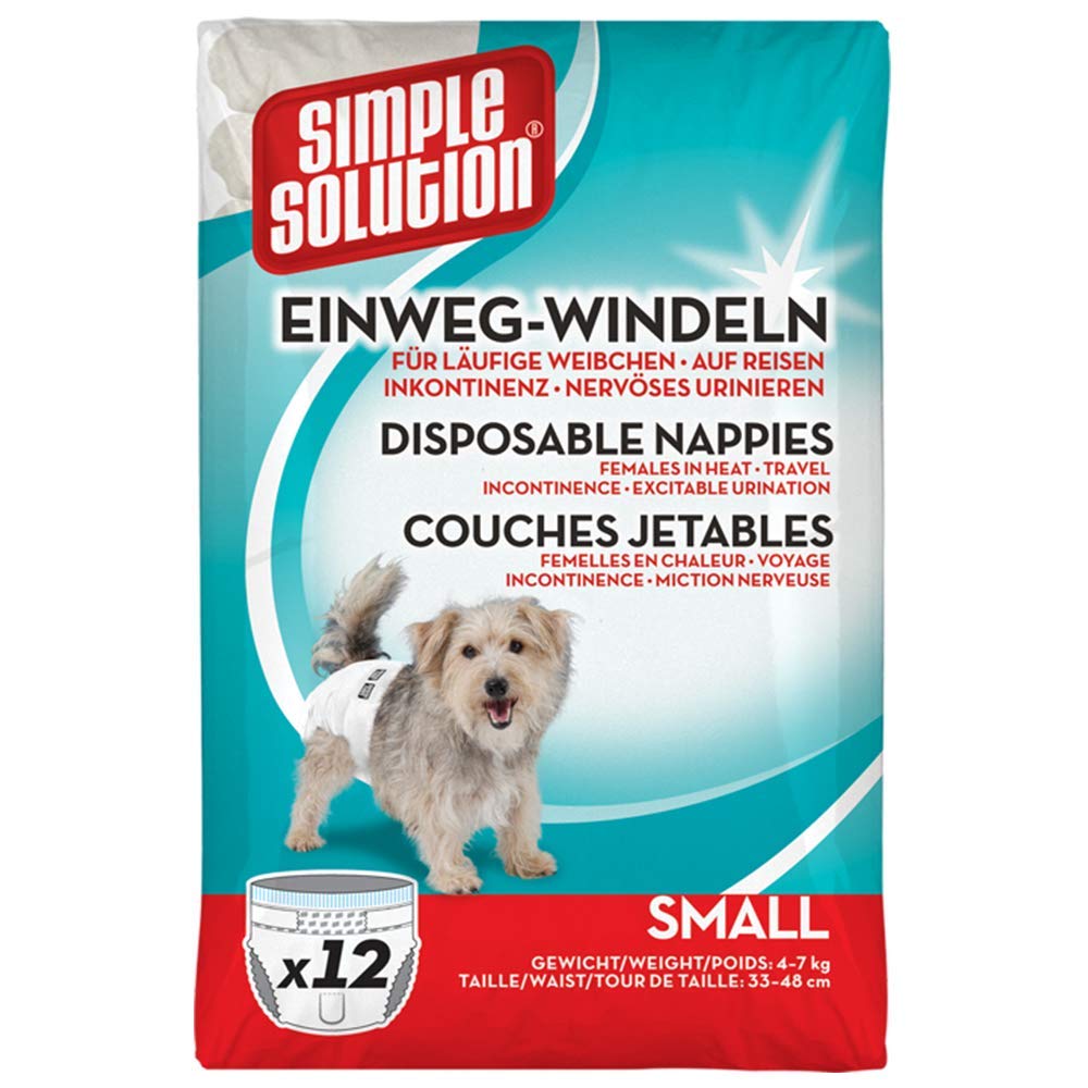 Simple Solution Disposable Dog Diapers for Female Dogs, Super Absorbent Leak-Proof Fit with Wetness Indicator for Excitable Urination, Incontinence or females in heat - 12 pack