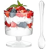 Zezzxu 2 oz Mini Dessert Cups with Spoons, 100 Pack Disposable Appetizer Cup Mousse Cups Small Plastic Wine Glasses for Serving Individual Pudding Shots, Cocktail, Trifle