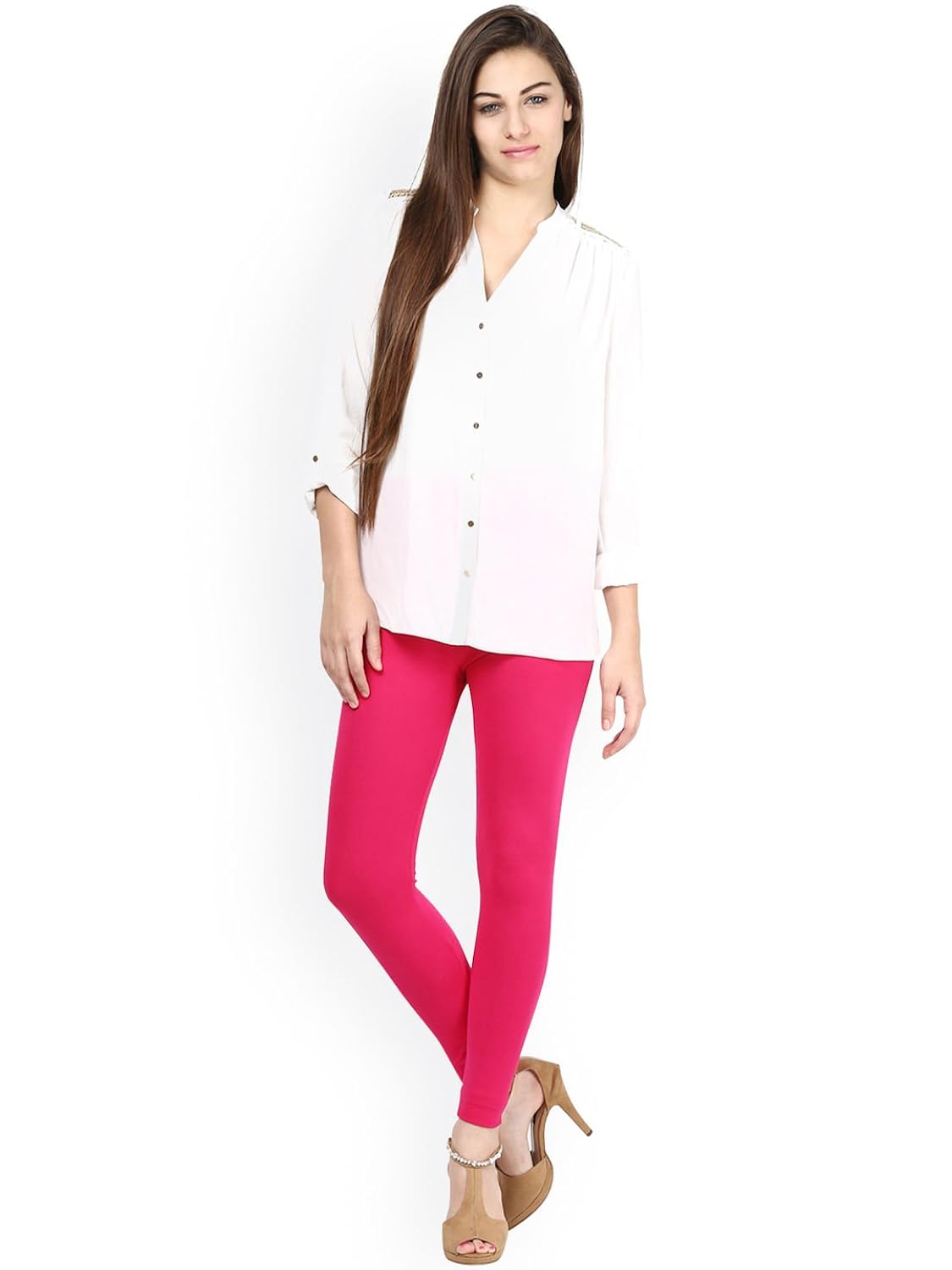 fashglam women premium ankle length leggings - combo - orange,hot pink