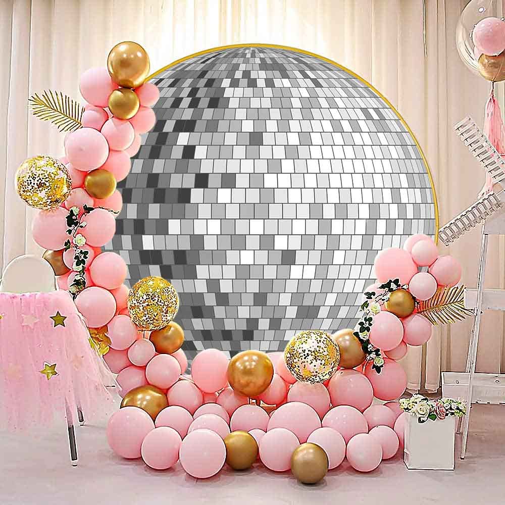 Photo 1 of *Minor Damaged*
PHMOJEN Silver Mirror Ball Round Backdrop Cover, 7.2ft Polyester 70s Disco Party Circle Backdrop, Chic Circular Dance Party Banner Decor Photo Booth Prop YMBXTPH156