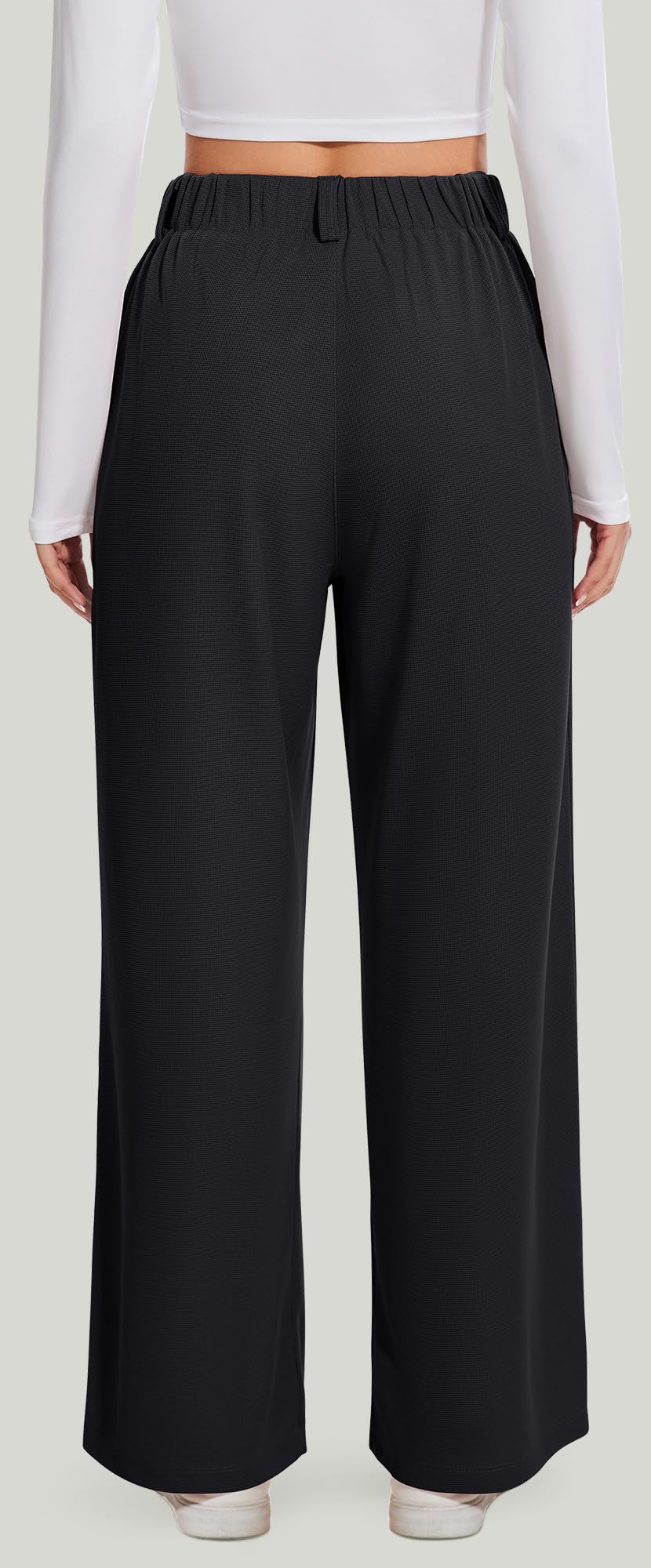 AVAMO High Waisted Stretchy Work Pants Elastic Slacks Wide Leg Business Casual Pants for Women with Pockets Black M